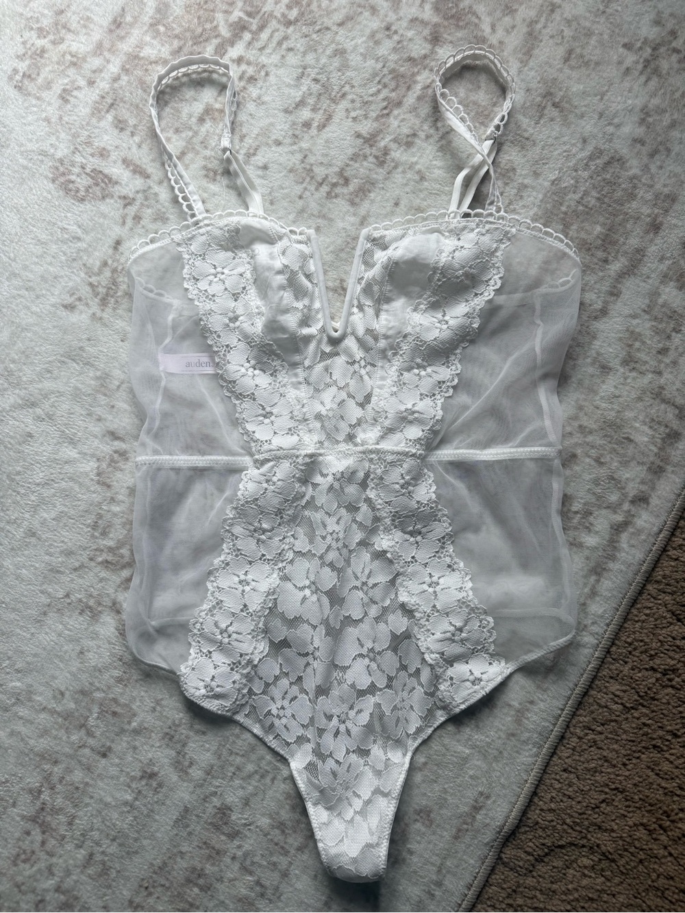 Auden White Lace & Mesh Bodysuit